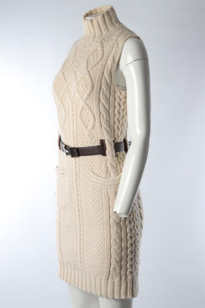 HERMÈS CREAM 2013 CASHMERE MIDI DRESS FR 36 UK 8