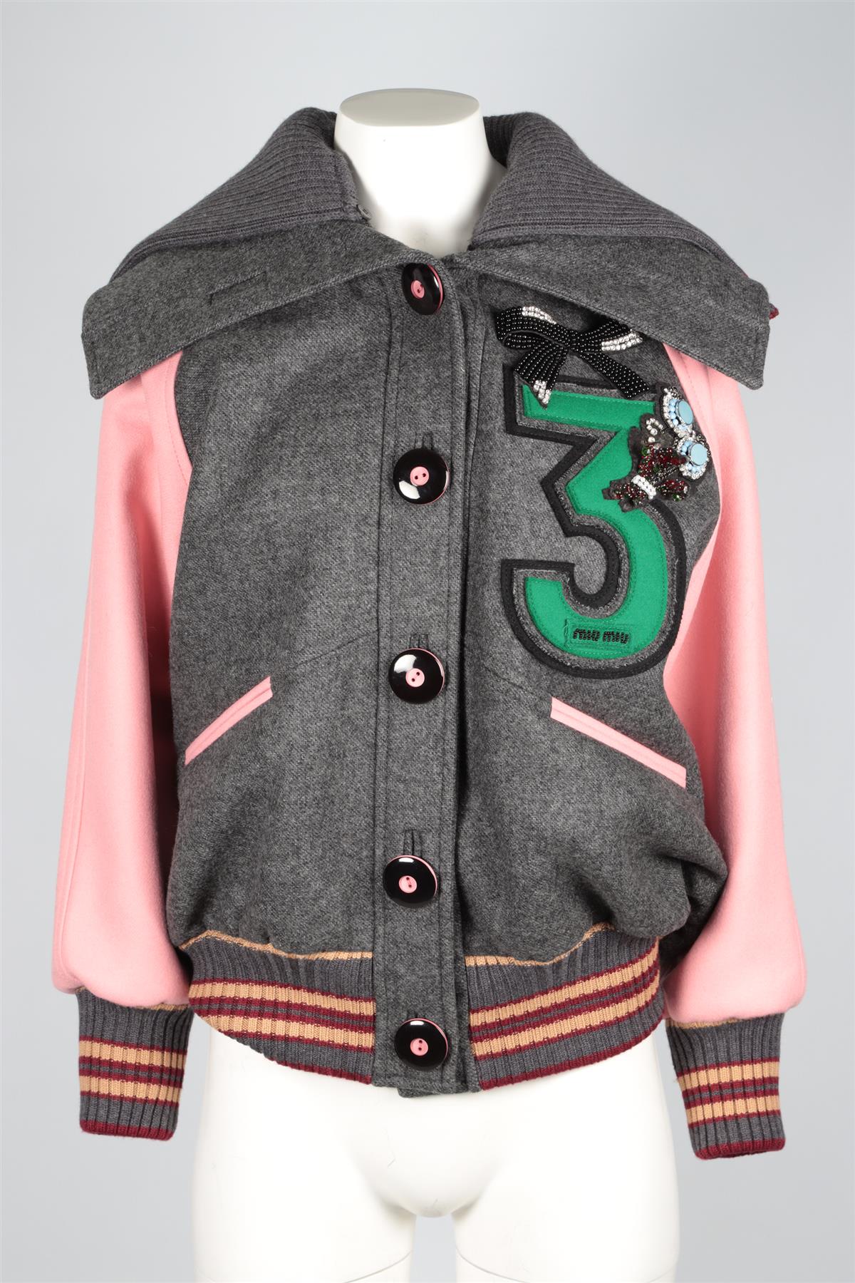 MIU MIU GREY 2017 WOOL JACKET IT 36 UK 4