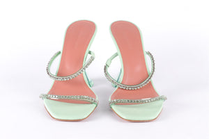 AMINA MUADDI GREEN CRYSTAL AND LEATHER MULES EU 38 UK 5 US 8
