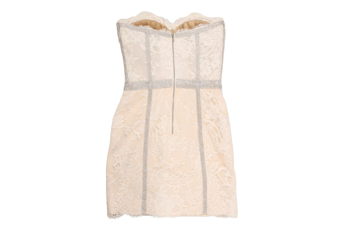 RALPH & RUSSO CREAM LACE MINI DRESS XSMALL