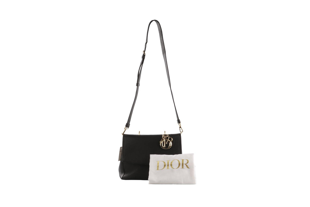 CHRISTIAN DIOR BLACK BE DIOR FLAP MEDIUM LEATHER TOTE BAG