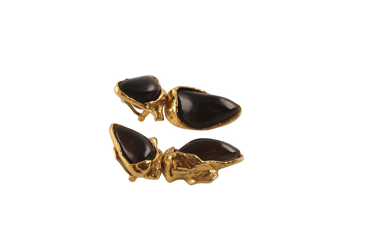 SAINT LAURENT BLACK GOLD TONE CLIP ON EARRINGS
