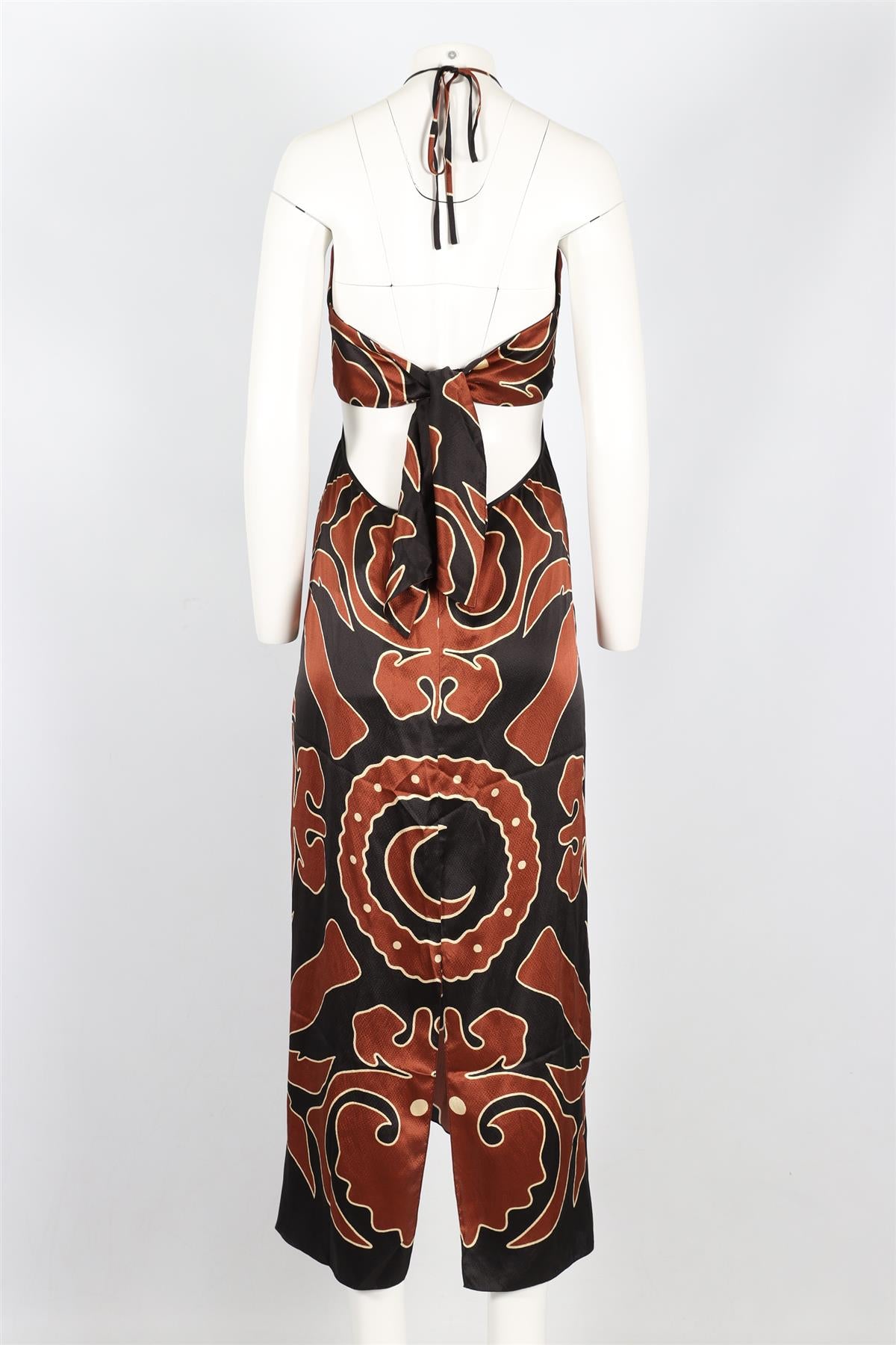 JOHANNA ORTIZ BROWN AND BLACK SILK MAXI DRESS US 8 UK 12