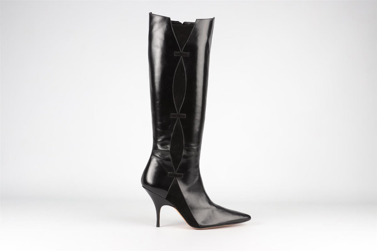 MANOLO BLAHNIK BLACK VINTAGE LEATHER KNEE HIGH BOOTS EU 38 UK 5 US 8