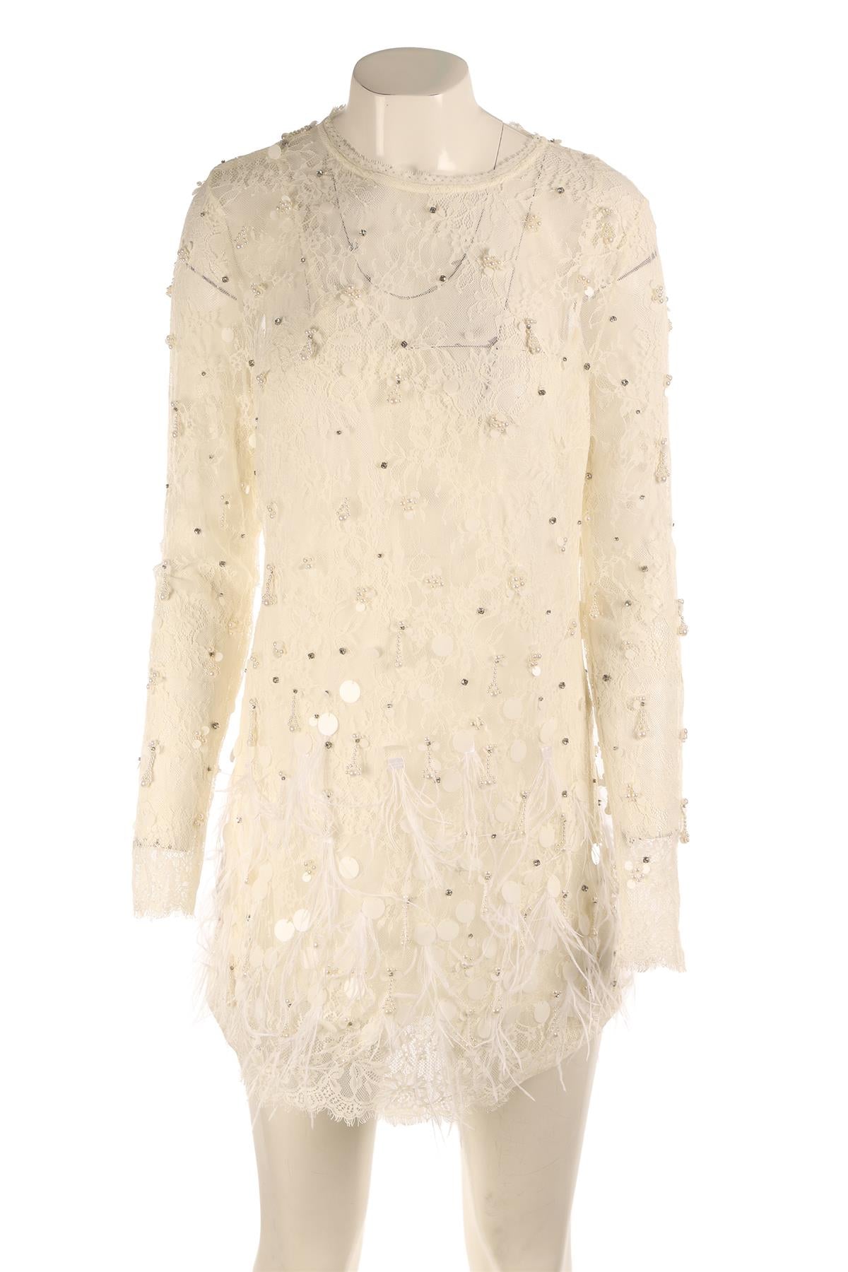 LOVESHACKFANCY CREAM LACE MINI DRESS UK 8