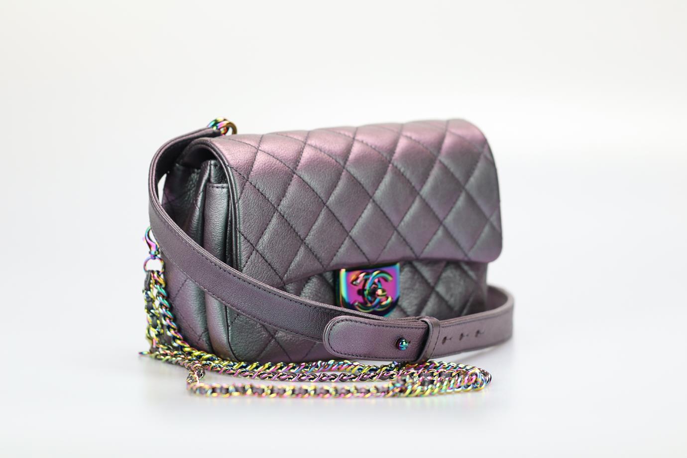 CHANEL 2016 DOUBLE CARRY WAIST CHAIN FLAP SMALL IRISDESCENT QUILTED LEATHER CROSSBODY BAG