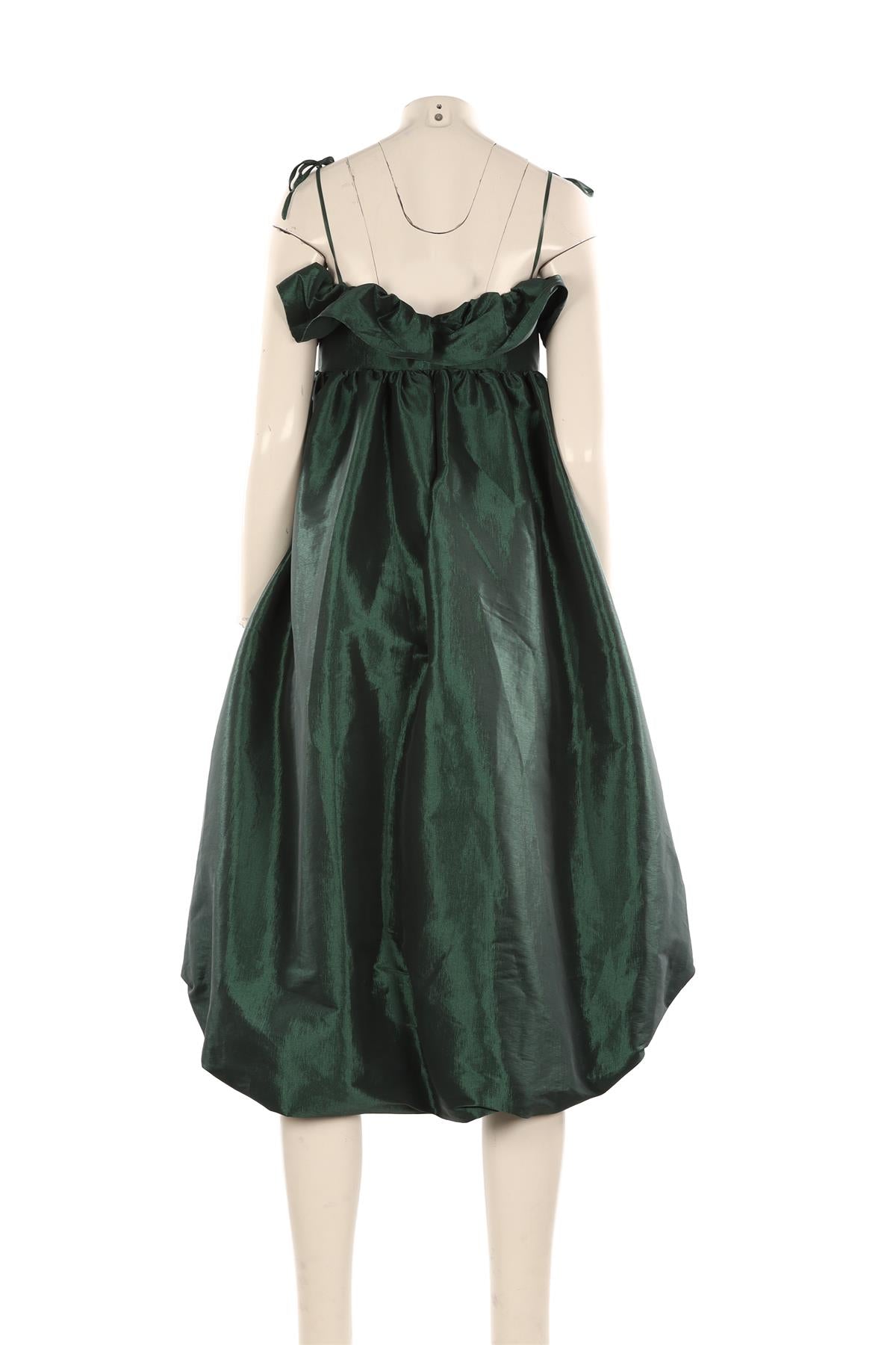 KIKA VARGAS GREEN TAFFETA MIDI DRESS MEDIUM