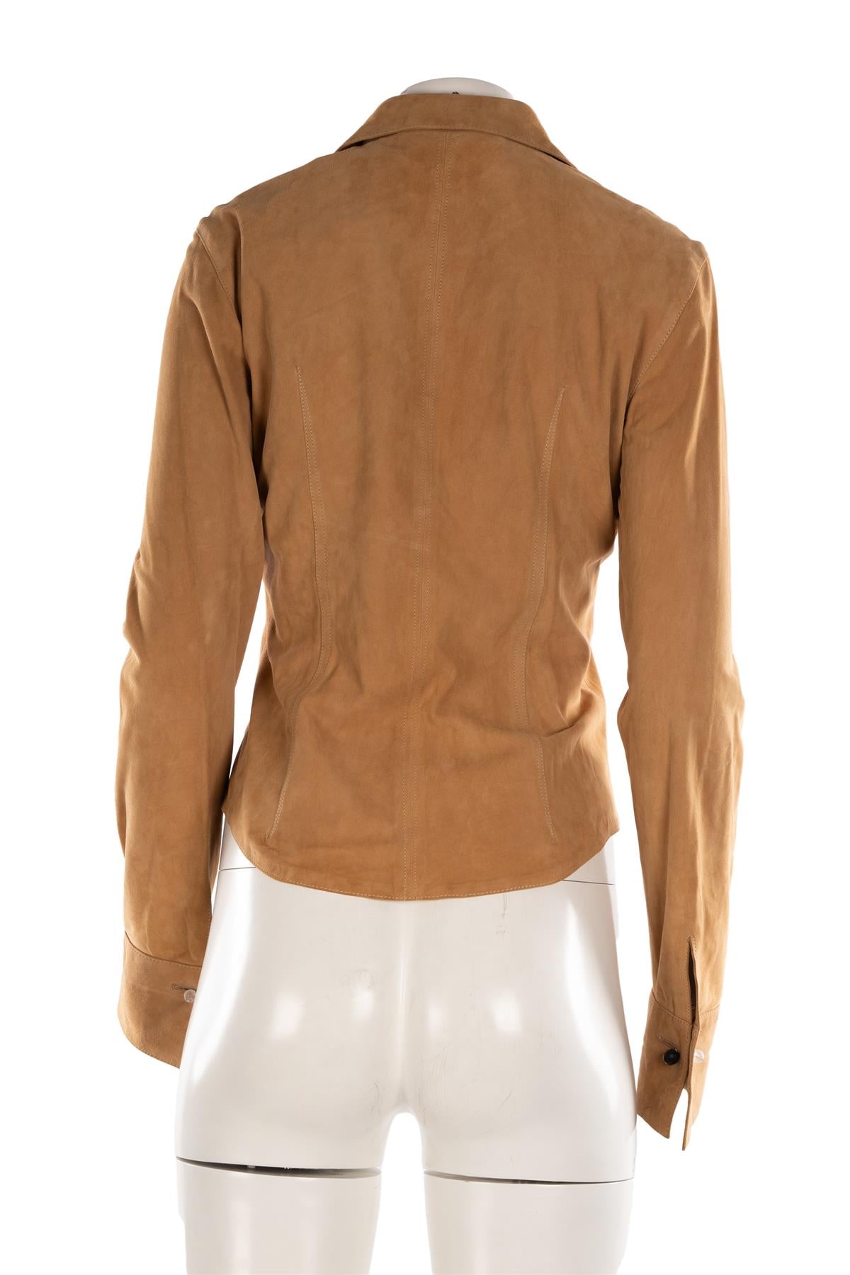 ROBERTO CAVALLI TAN VINTAGE SUEDE SHIRT MEDIUM