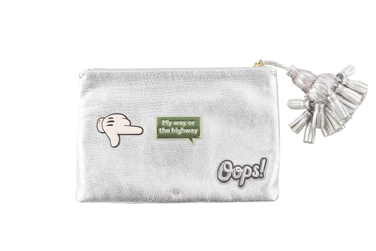 ANYA HINDMARCH SILVER LEATHER CLUTCH