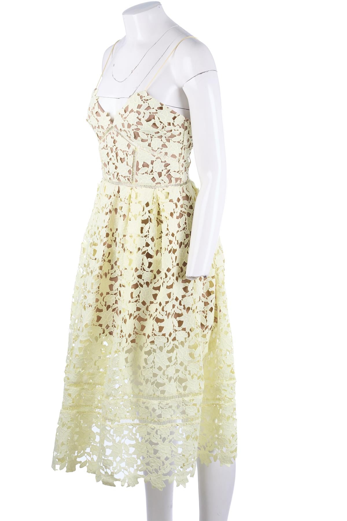 SELF-PORTRAIT YELLOW CROCHET MIDI DRESS UK 10