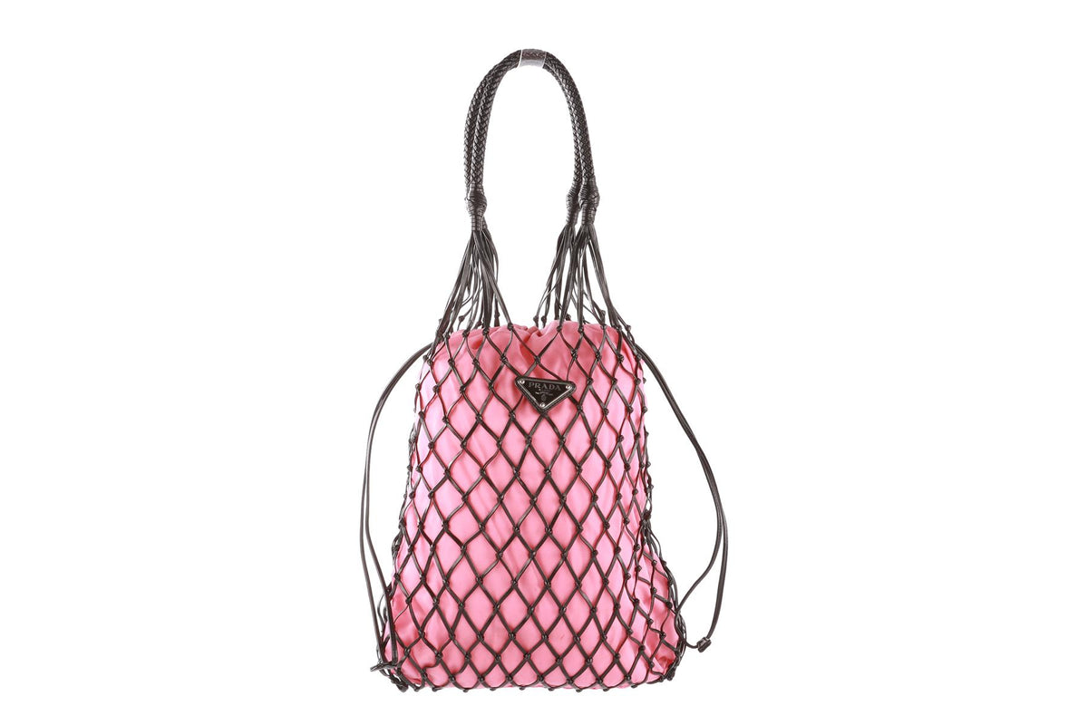 PRADA PINK LEATHER AND GROSGRAIN TOTE BAG