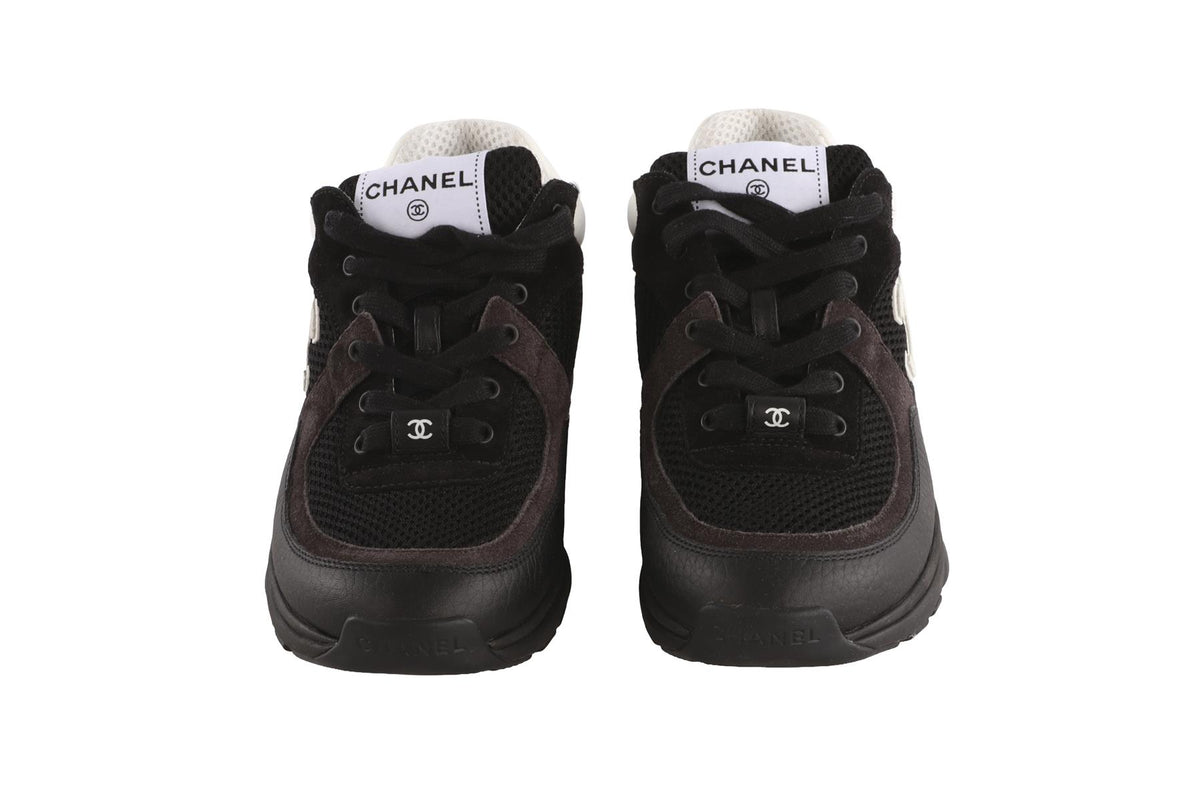 CHANEL BLACK CC SUEDE SNEAKERS EU 37 UK 4 US 7