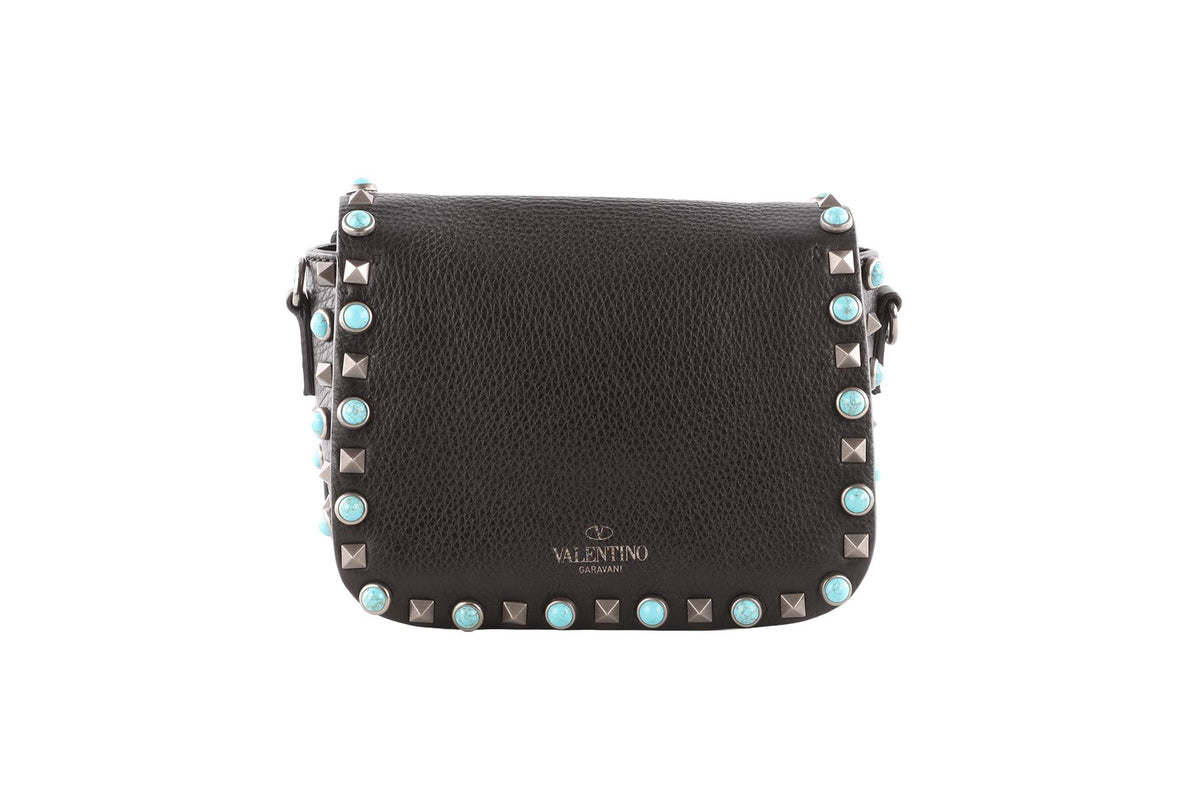 VALENTINO GARAVANI BLACK ROCKSTUD LEATHER CROSSBODY BAG