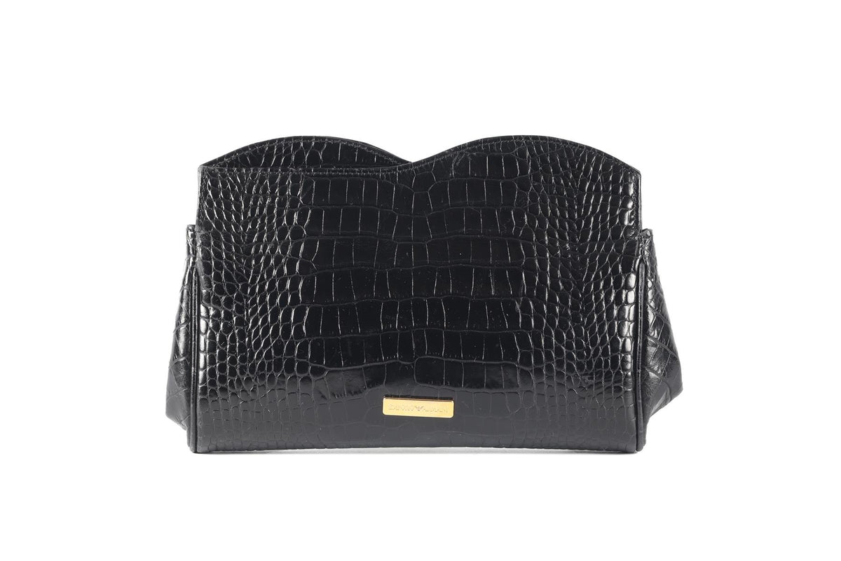 EMPORIO ARMANI BLACK LEATHER CLUTCH