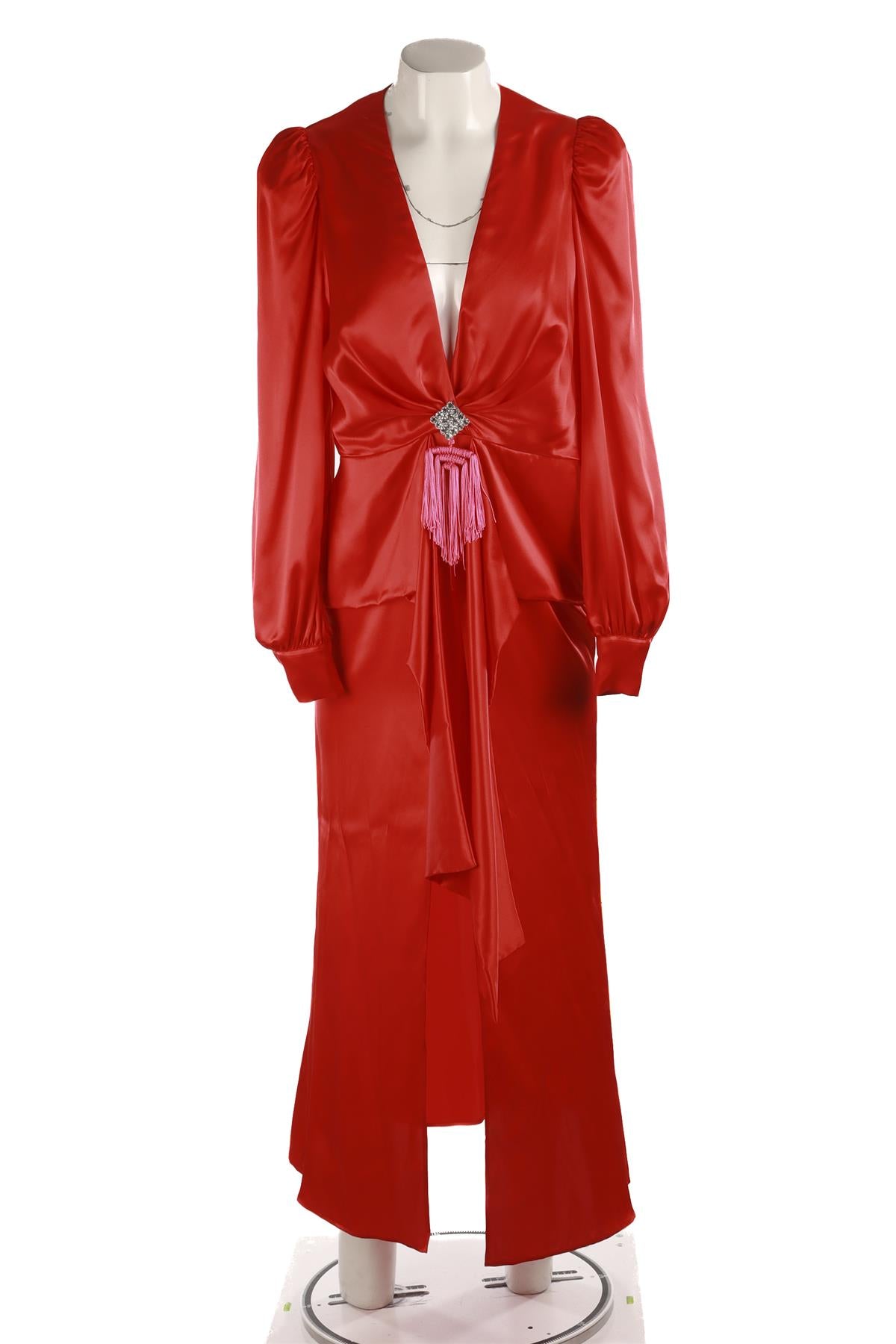 ALESSANDRA RICH RED SILK MAXI DRESS IT 42 UK 10
