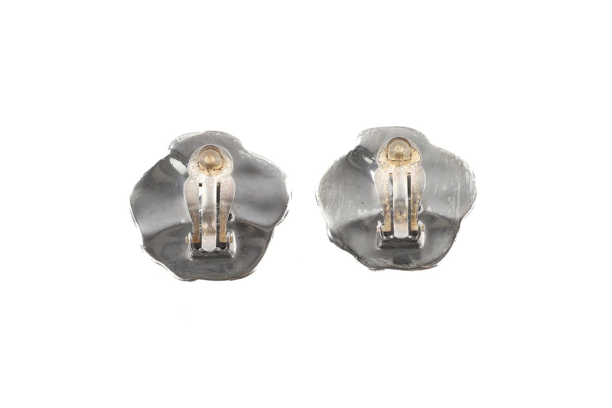 CHANEL GREEN 2001 CAMELIA CLIP EARRINGS