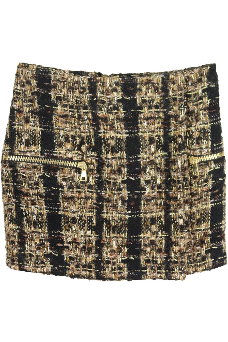 BALMAIN METALLIC WOOL BLEND TWEED MINI SKIRT FR 34 UK 4