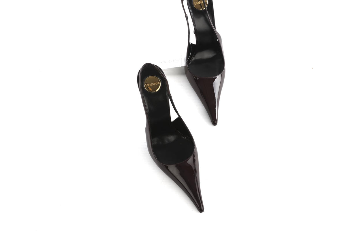 SAINT LAURENT BURGUNDY VENDOME PATENT LEATHER SLINGBACK PUMPS EU 39 UK 6 US 9
