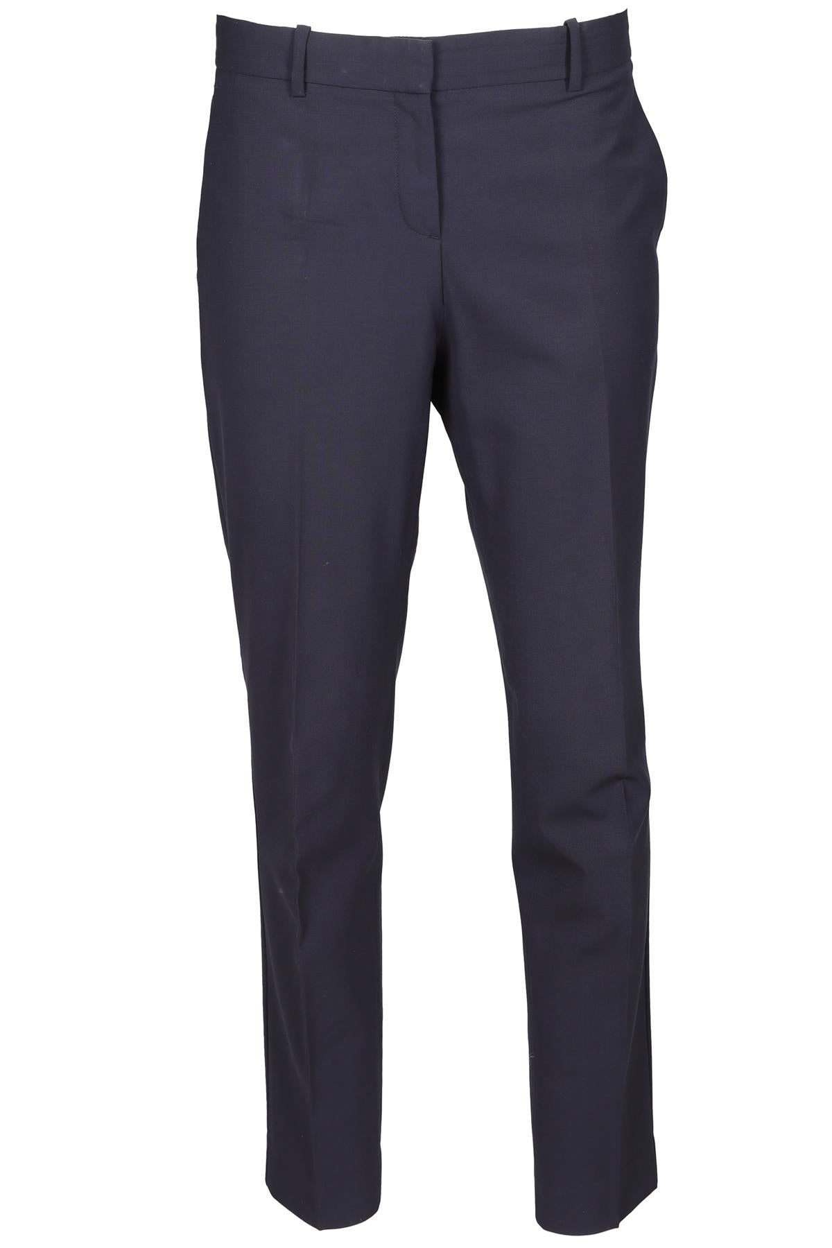 THEORY NAVY WOOL TAPERED TROUSERS UK 10 US 6