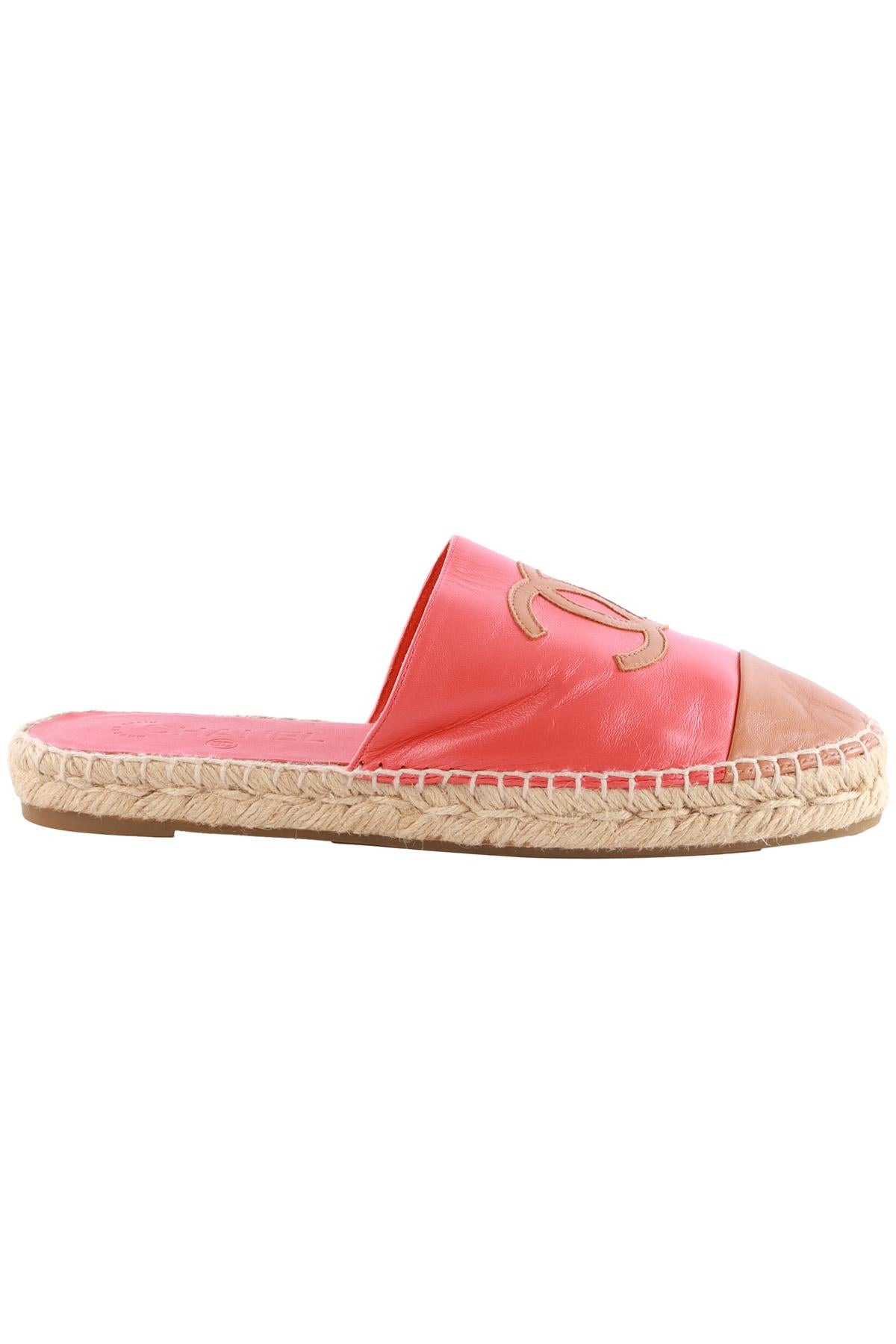 CHANEL PINK CC LEATHER ESPADRILLE MULES EU 39 UK 6 US 9