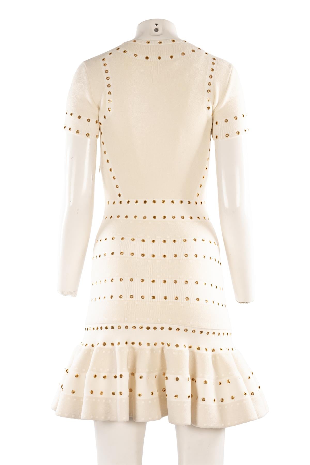 ALEXANDER MCQUEEN WHITE KNIT MINI DRESS XSMALL