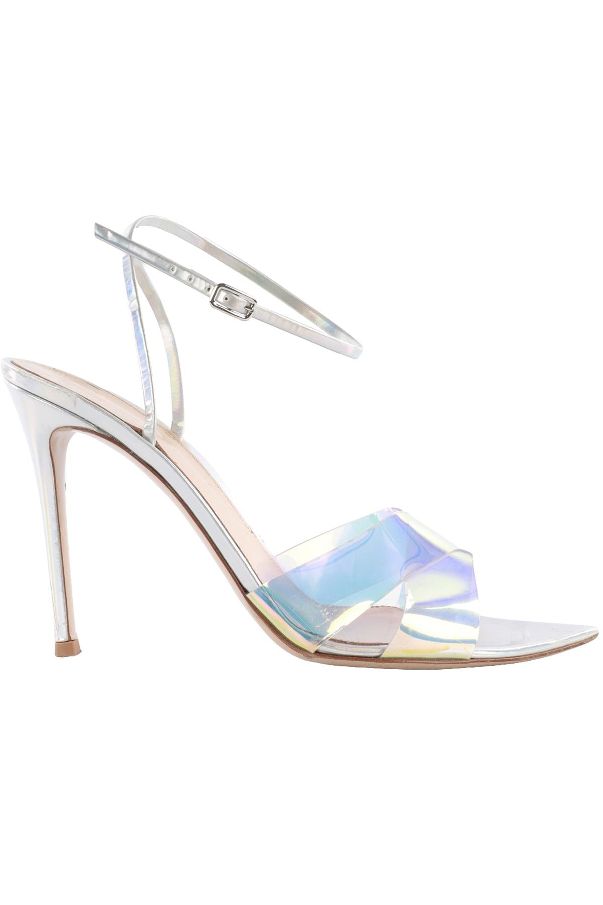 GIANVITO ROSSI SILVER PVC AND LEATHER SANDALS EU 39.5 UK 6.5 US 9.5