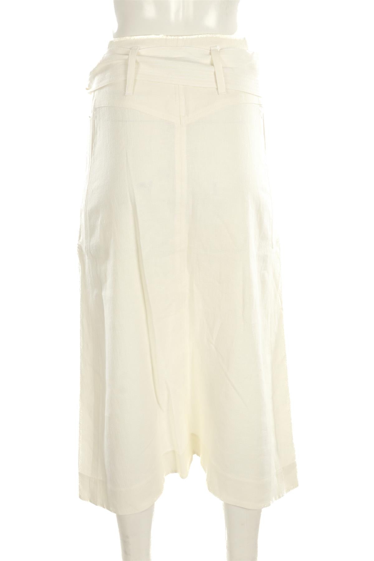 LE KASHA WHITE LINEN MIDI SKIRT SMALL