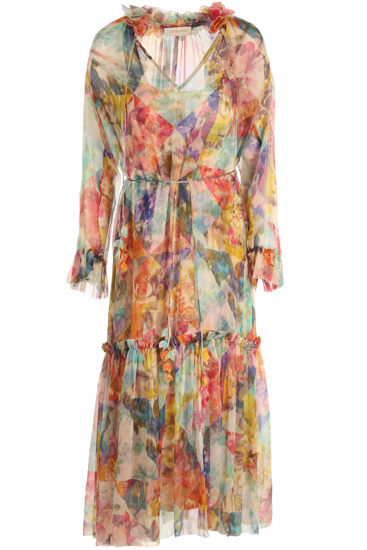 ZIMMERMANN MULTI SILK MAXI DRESS 0 UK 8