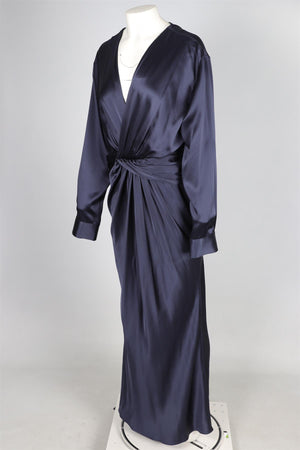 CHRISTOPHER ESBER NAVY SILK MAXI DRESS LARGE