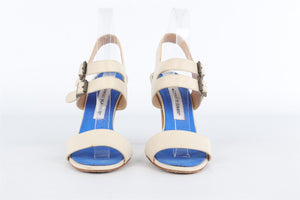 MANOLO BLAHNIK WHITE LEATHER SANDALS EU 38 UK 5 US 8