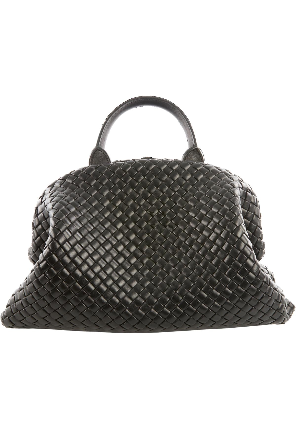 BOTTEGA VENETA BLACK HANDLE MEDIUM INTRECCIATO LEATHER TOTE BAG