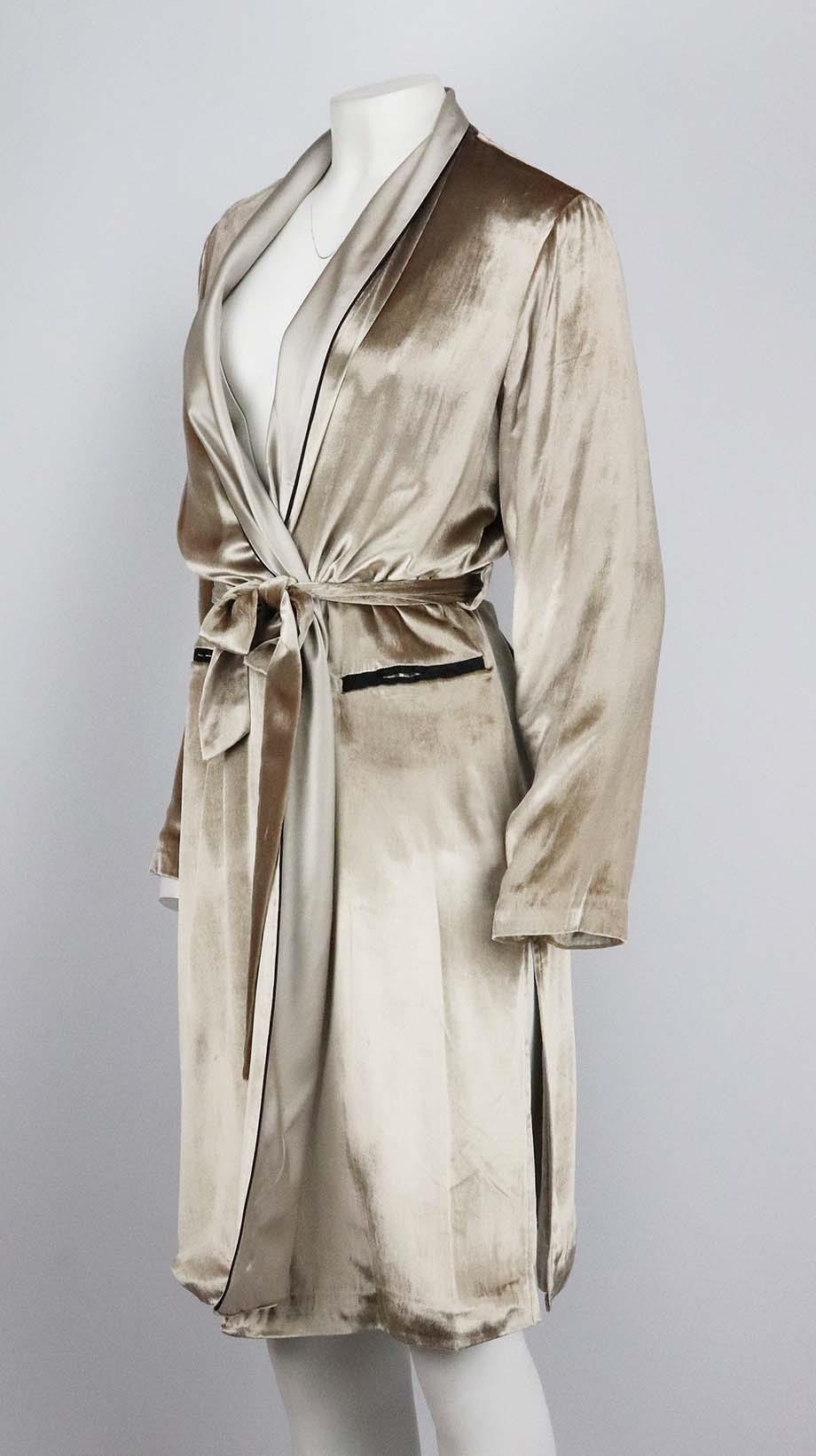 FLEUR DU MAL SILK CHARMEUSE TRIMMED VELVET ROBE SMALL/MEDIUM