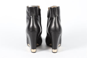 CHANEL BLACK 2015 LEATHER WEDGE ANKLE BOOTS EU 40 UK 7 US 10