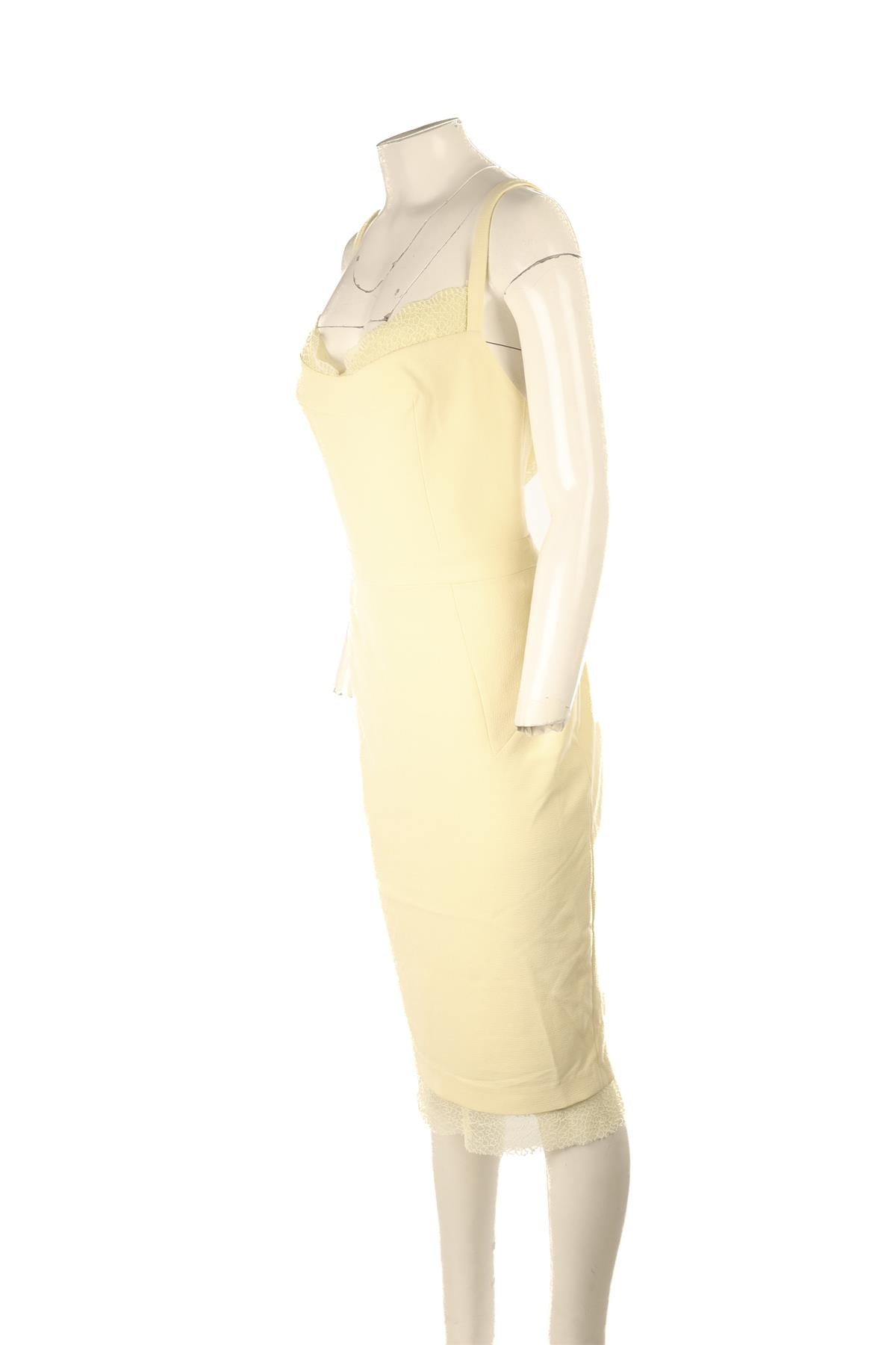 REBECCA VALLANCE YELLOW CREPE MIDI DRESS US 10 UK 14