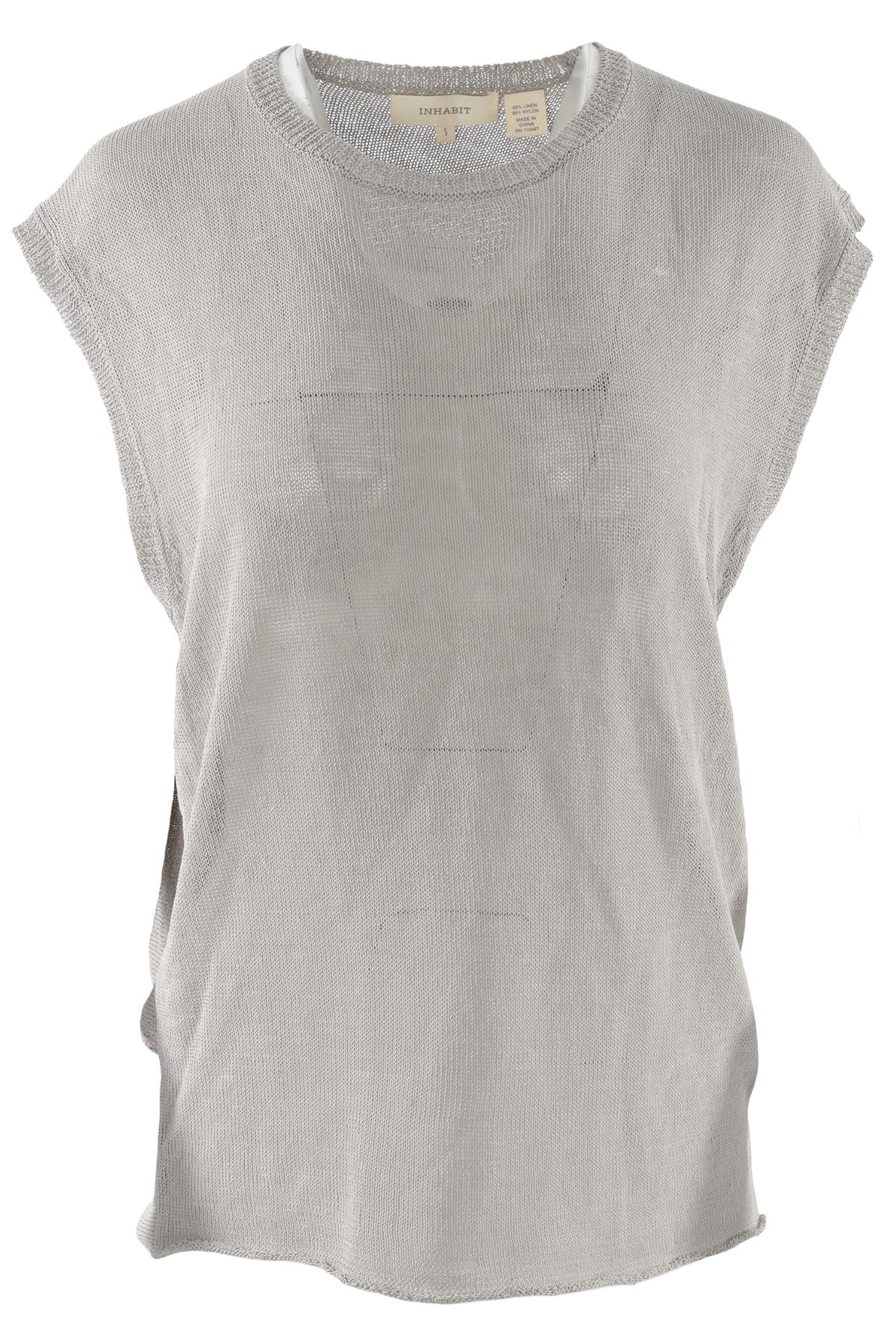 INHABIT GREY LINEN VEST SMALL