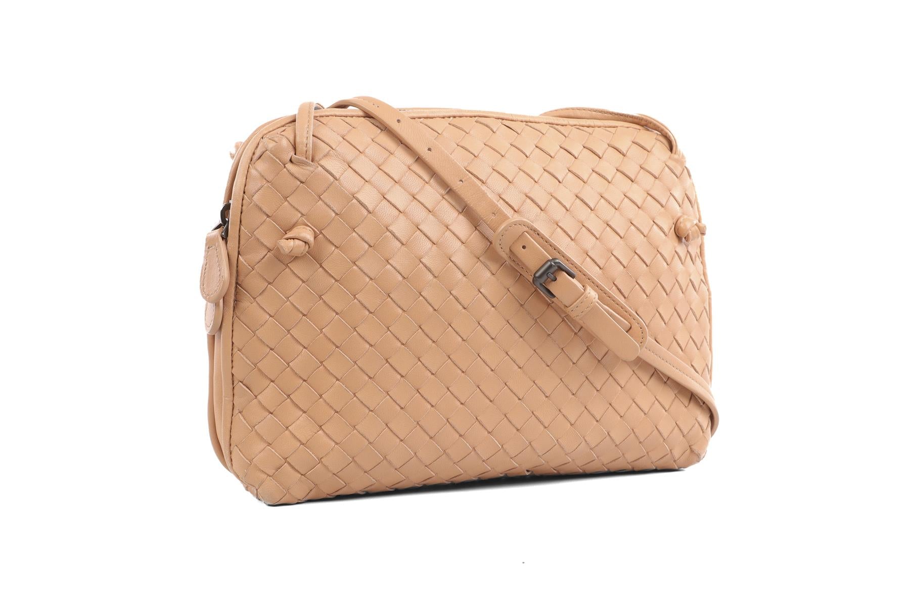 BOTTEGA VENETA BEIGE NODINI INTRECCIATO LEATHER SHOULDER BAG