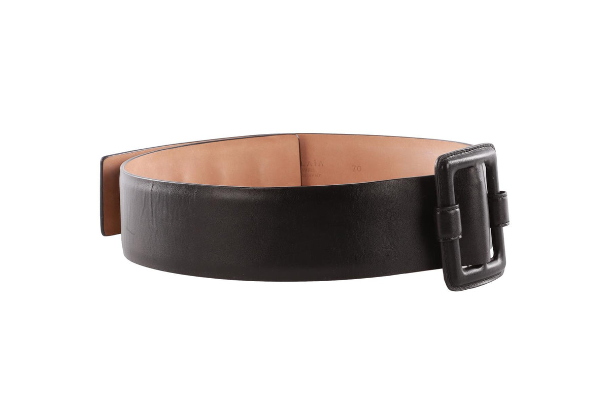 ALAÏA BLACK LEATHER WAIST BELT 70CM