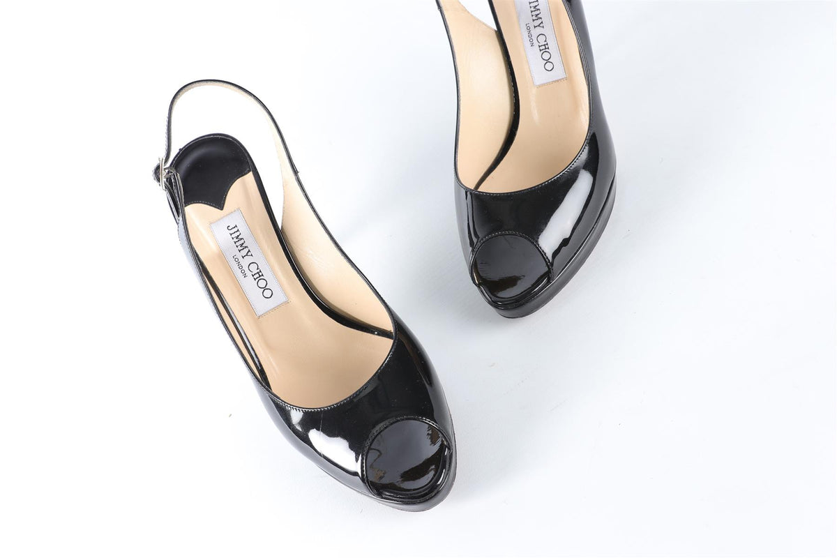 JIMMY CHOO BLACK PATENT LEATHER SLINGBACK SANDALS EU 38 UK 5 US 8