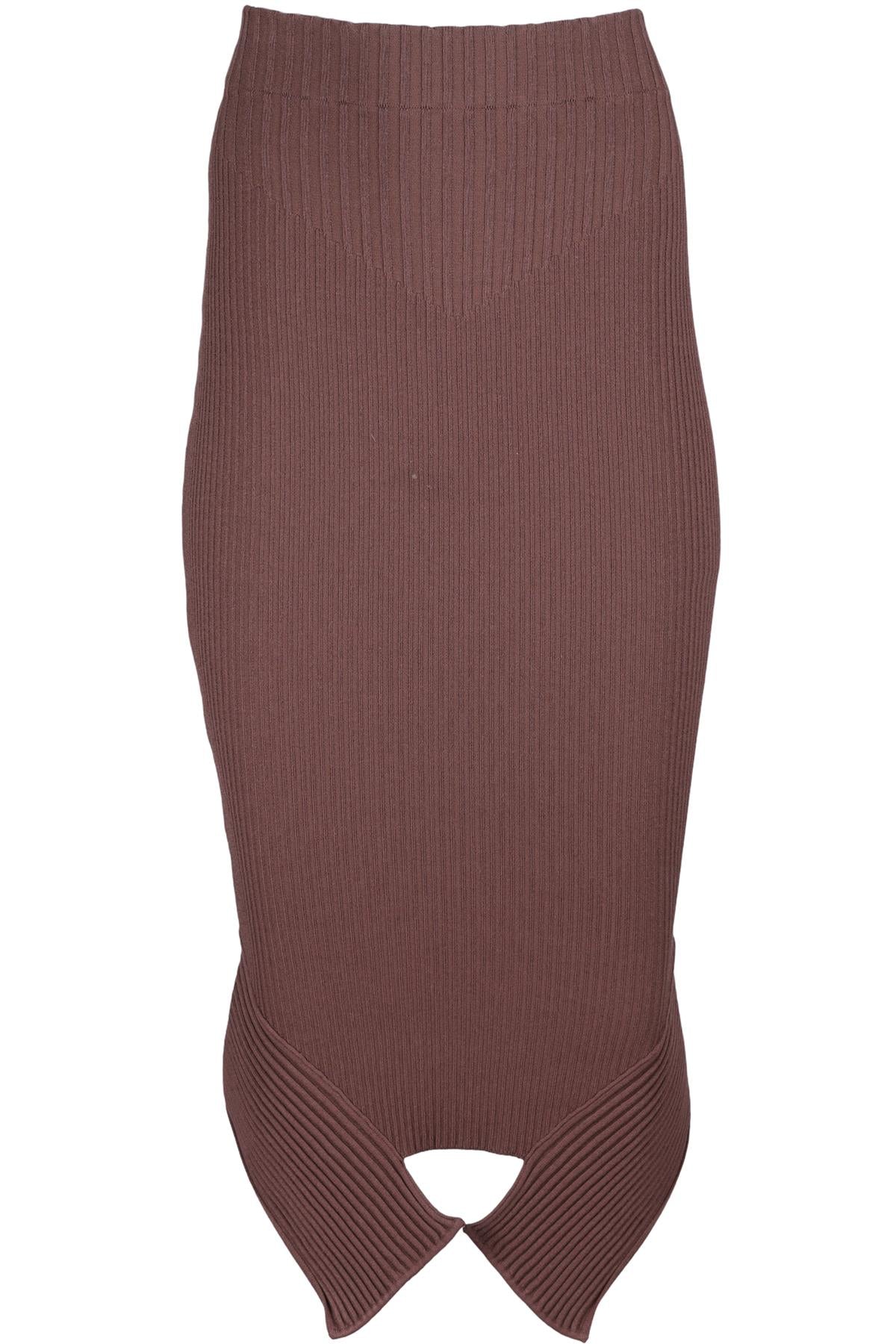 ANDREA ADAMO BROWN KNIT MIDI SKIRT XSMALL