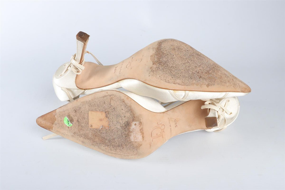 CHRISTIAN DIOR IVORY VINTAGE SATIN PUMPS EU 36.5 UK 3.5 US 6.5
