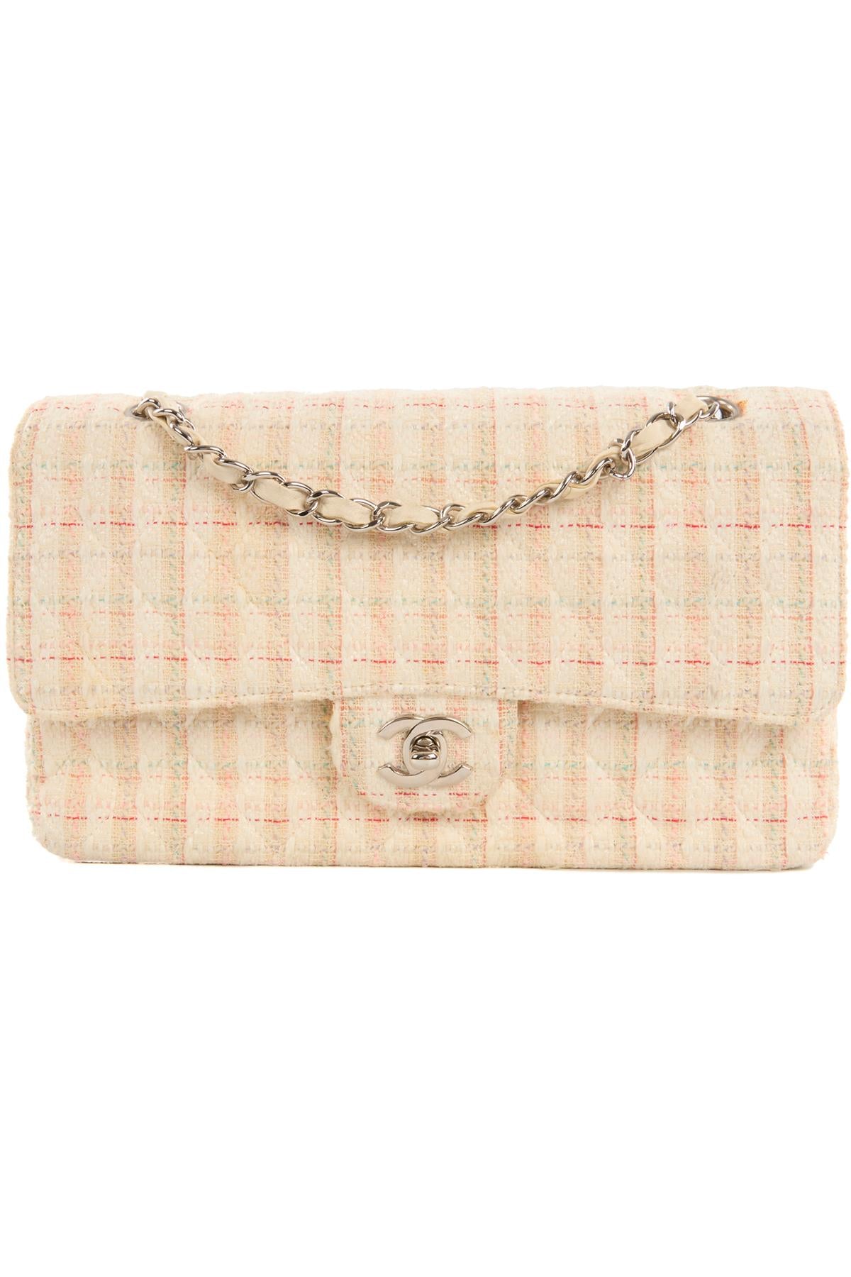 CHANEL MULTI 2004-2005 CLASSIC DOUBLE FLAP MEDIUM TWEED SHOULDER BAG