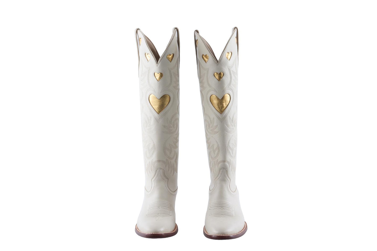 Cream Leather Knee High Boot