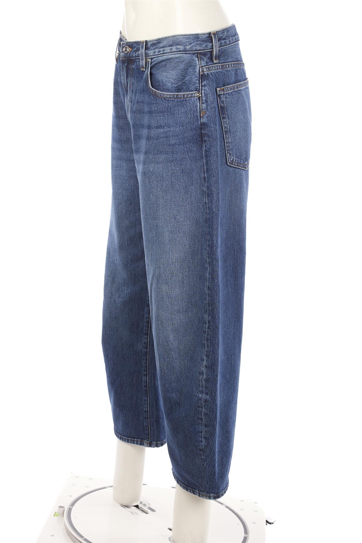 FRAME BLUE HIGH RISE BARREL LEG JEANS W29