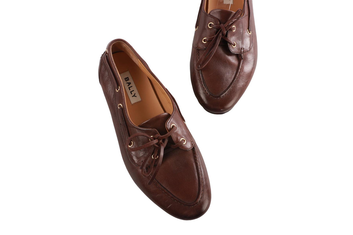 BROWN PATHY LEATHER BOAT SHOES