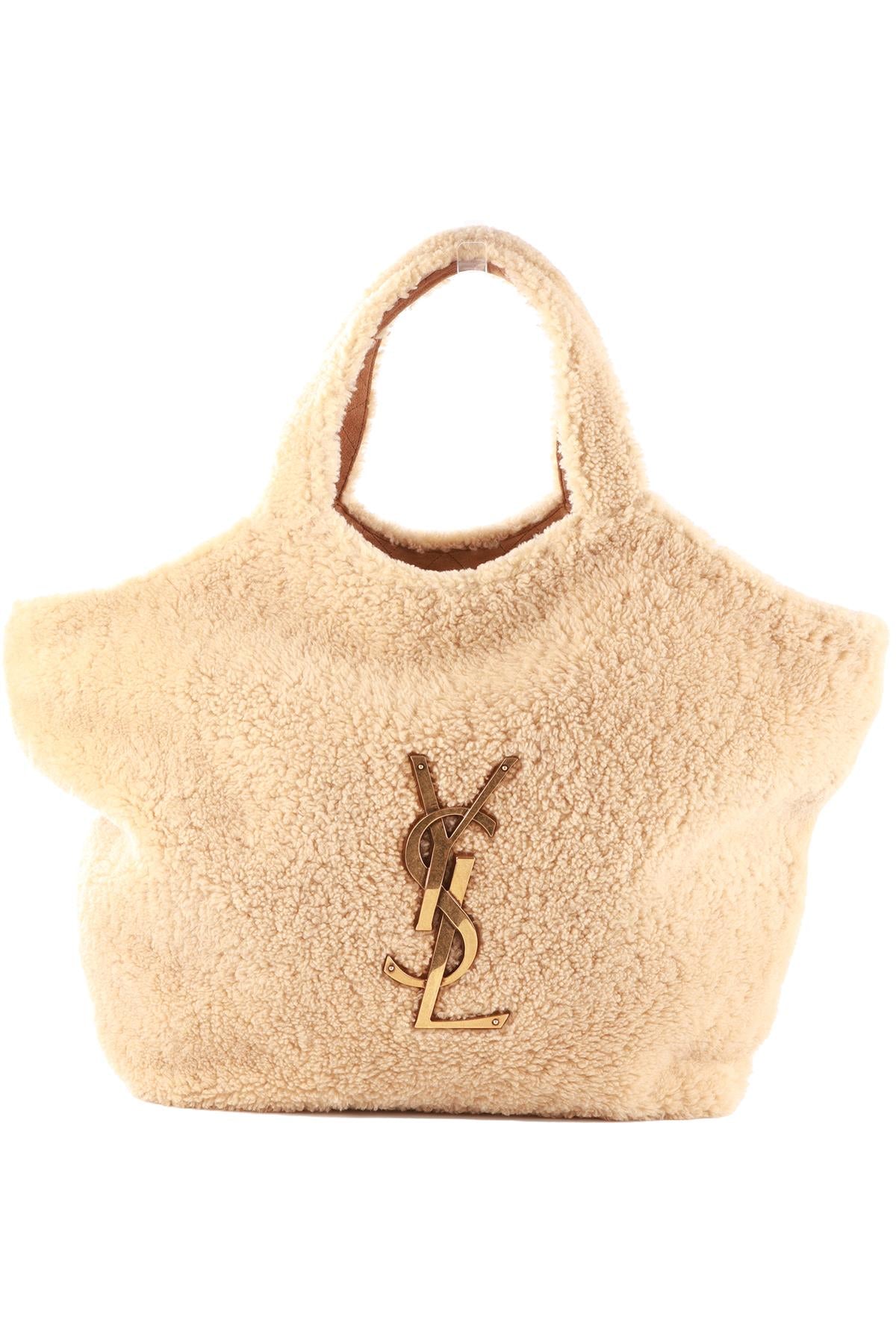SAINT LAURENT BEIGE ICARE MAXI SHEARLING TOTE BAG