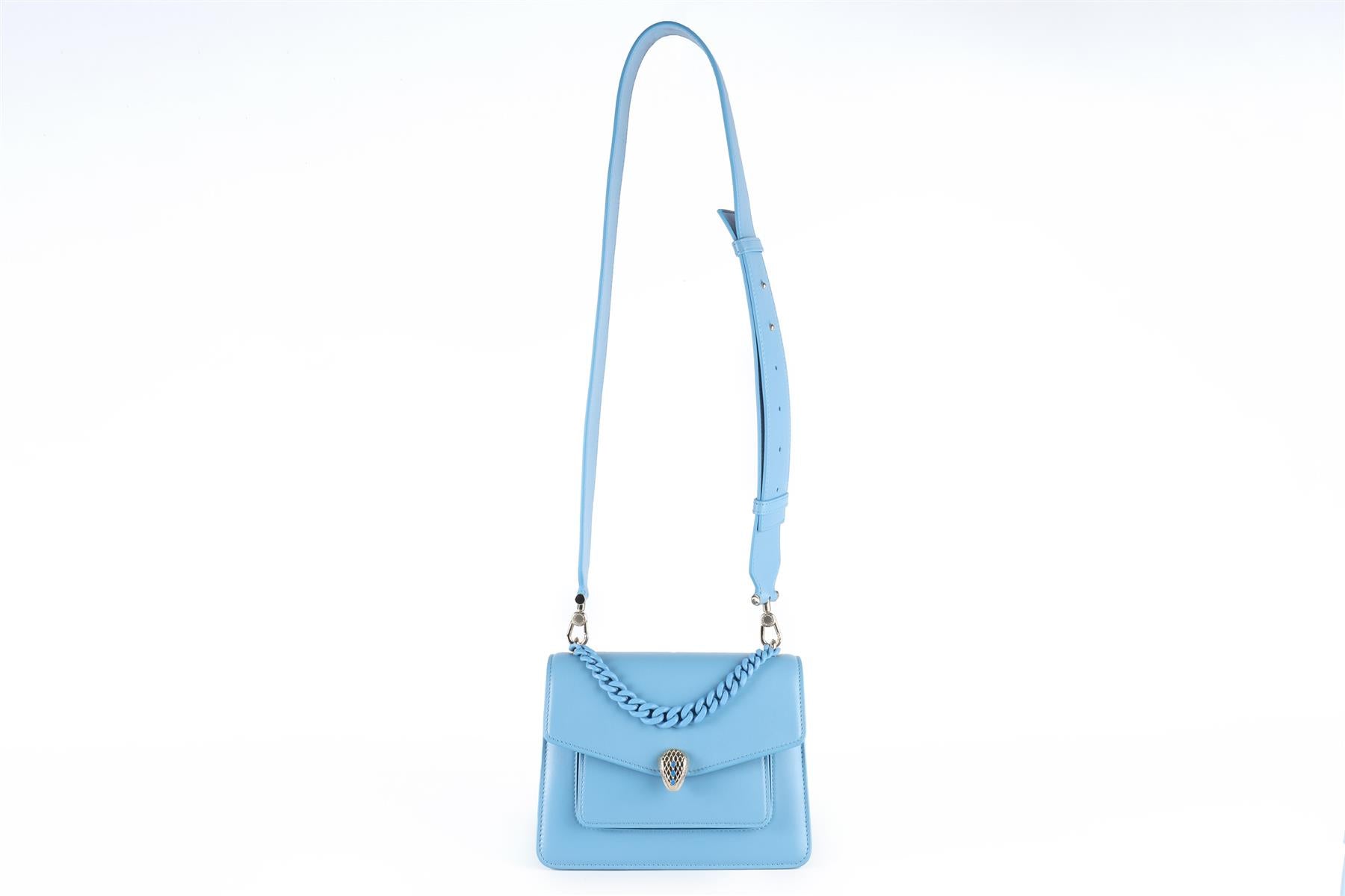 BVLGARI BLUE SERPENTI FOREVER MAXI CHAIN SMALL LEATHER TOTE BAG