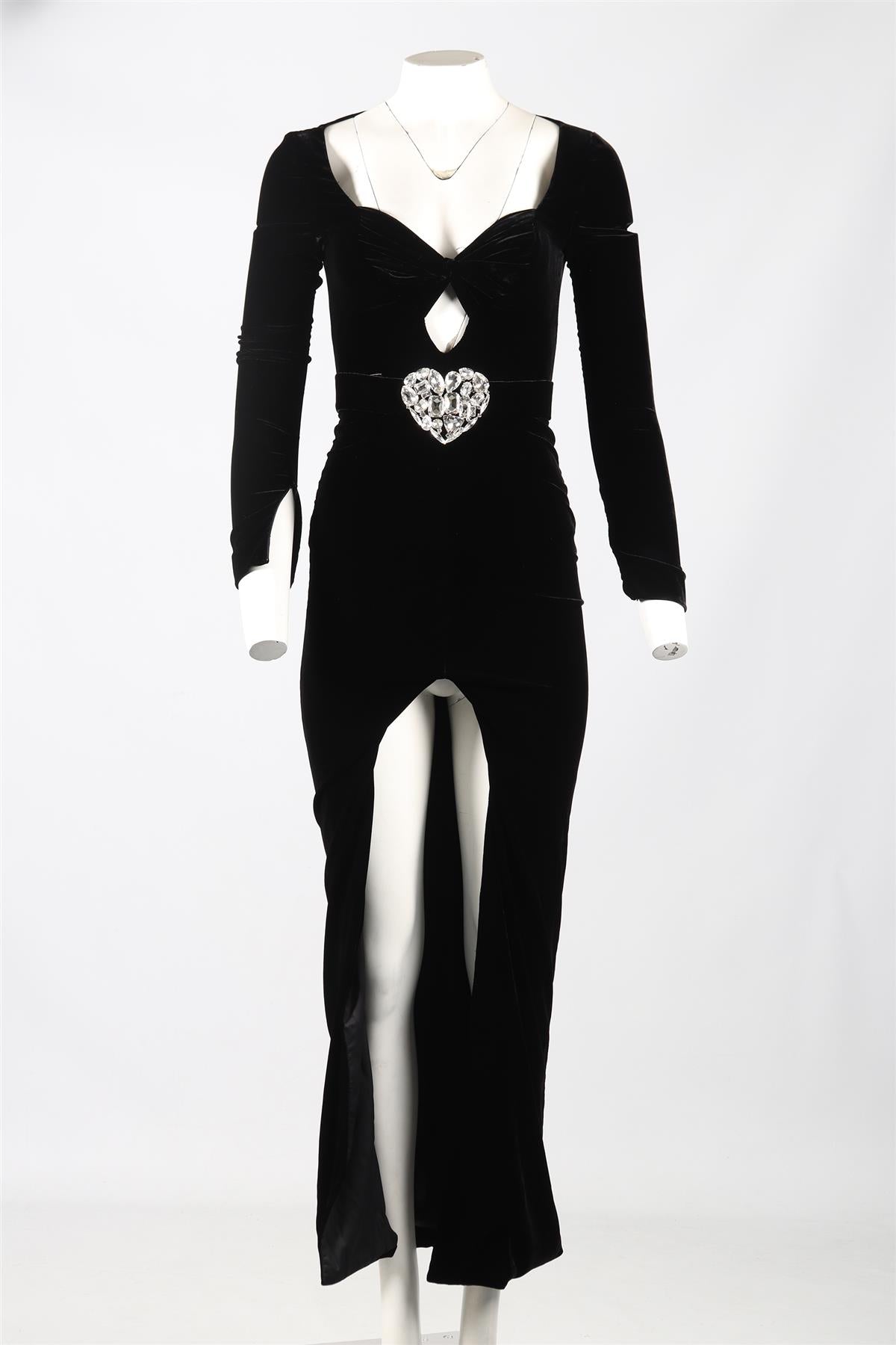 ALESSANDRA RICH CRYSTAL AND VELVET MAXI DRESS IT 38 UK 6