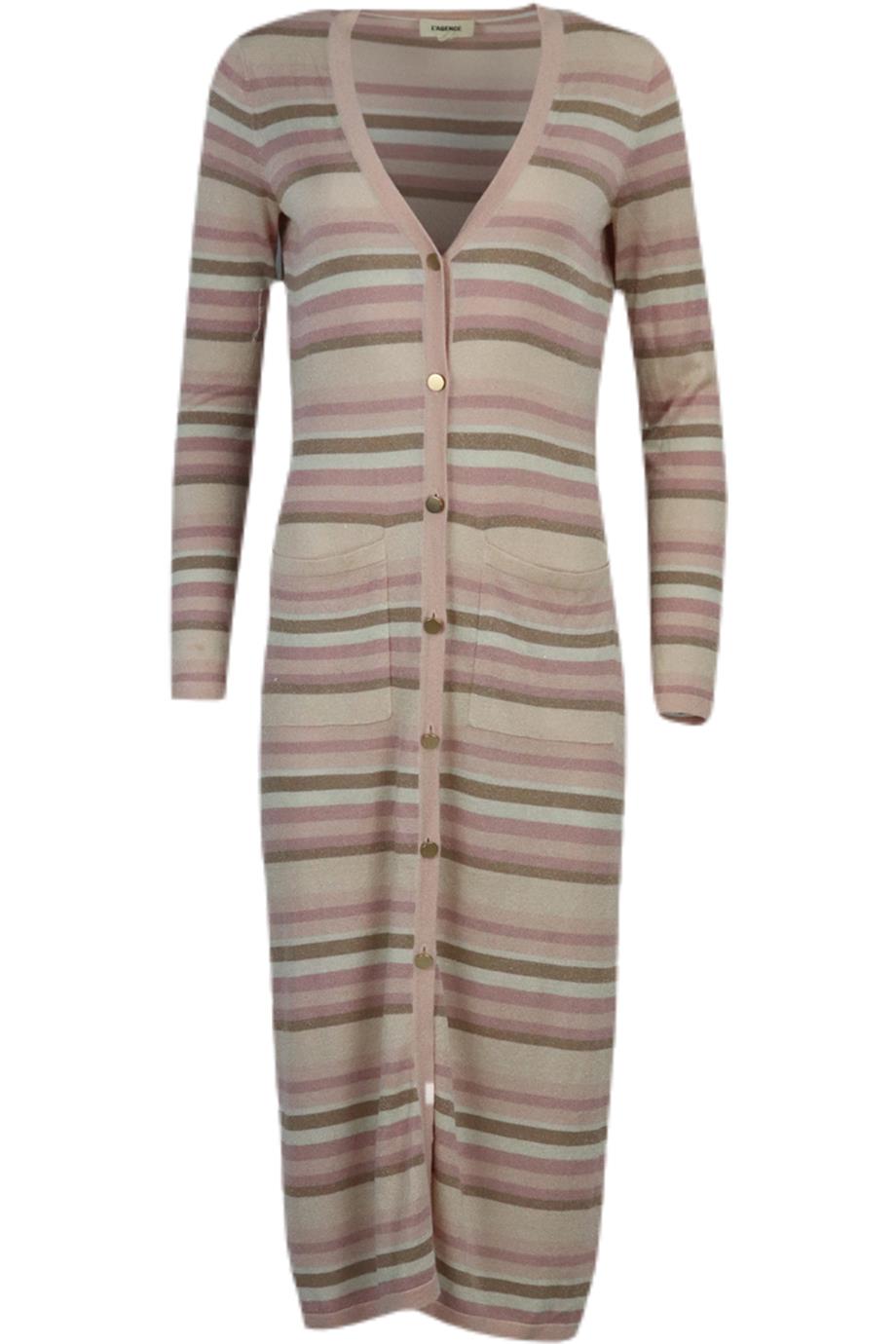 L'AGENCE STRIPED STRETCH KNIT CARDIGAN SMALL