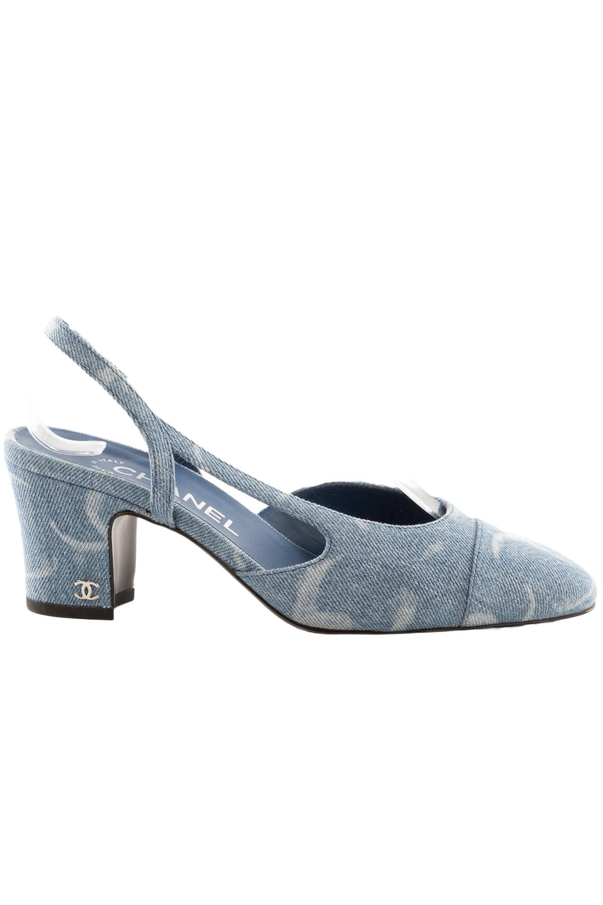 CHANEL BLUE 2023 CC DENIM SLINGBACK PUMPS EU 36