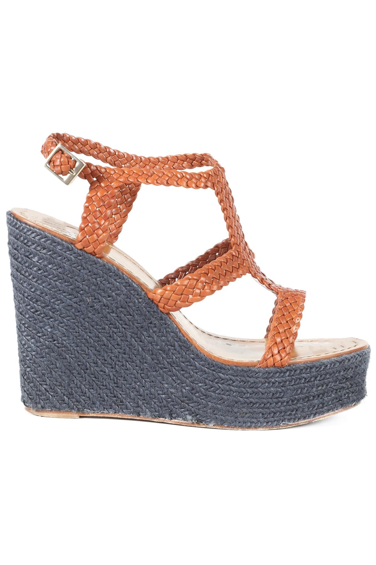 KATE SPADE BROWN AND NAVY LEATHER WEDGE ESPADRILLES US 9 UK 6 EU 39
